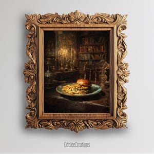 Burger and Fries Kitchen Wall Decor Digital Printable Art Dark Academia Oil Painting Vintage Food Artwork Instant Download - FOD-82