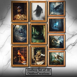 Juego de 10 impresiones de arte de pared de criaturas mágicas, galería académica oscura, obra de arte de la escuela de magia, idea de regalo imprimible - BNL-12