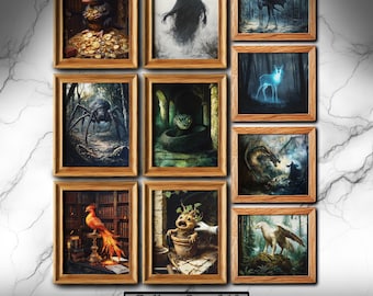 Juego de 10 impresiones de arte de pared de criaturas mágicas, galería académica oscura, obra de arte de la escuela de magia, idea de regalo imprimible - BNL-12