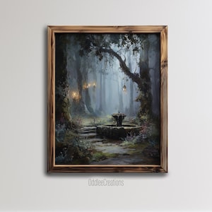 Enchanted Forest Art Fantasy Landscape Digital Printable Wall Art Mystical Dark Forest Painting Whimsical Woodland Home Decor - SCE-194