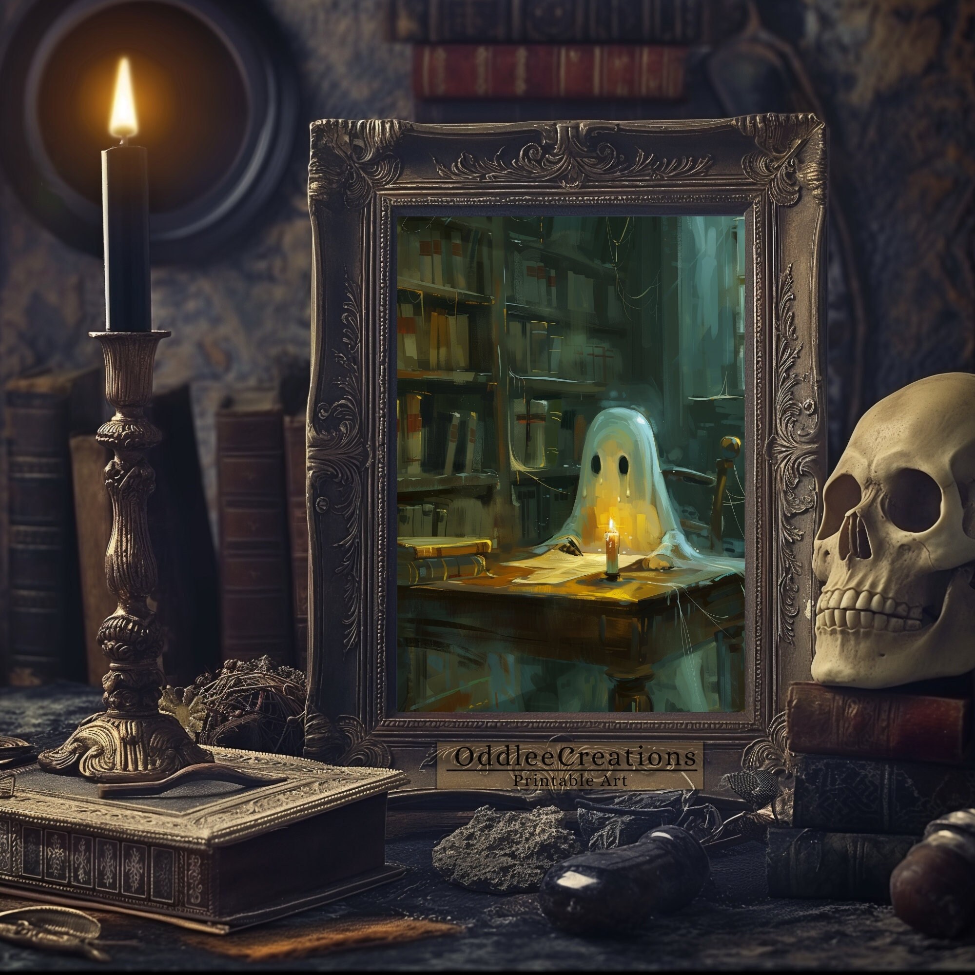 Ghostly Writer Digital Wall Art of a Ghost Writing in a Book, Spooky ...