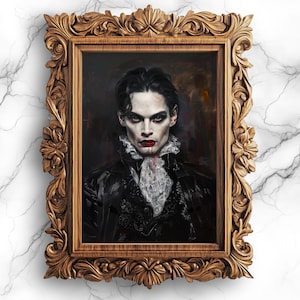 Gothic Young Vampire Digital Poster - Dark Fantasy Art, Vampire Portrait Printable Painting, Fantasy Vampire Artwork, Gothic Decor - PRT-12