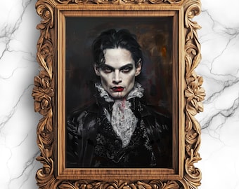 Gothic Young Vampire Digital Poster - Dark Fantasy Art, Vampire Portrait Printable Painting, Fantasy Vampire Artwork, Gothic Decor - PRT-12