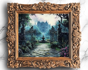 Vintage Victorian Garden Digital Art Print Whimsigoth Cottagecore Dark Academia Oil Painting Mystical Manor Wall Decor - SCE-61