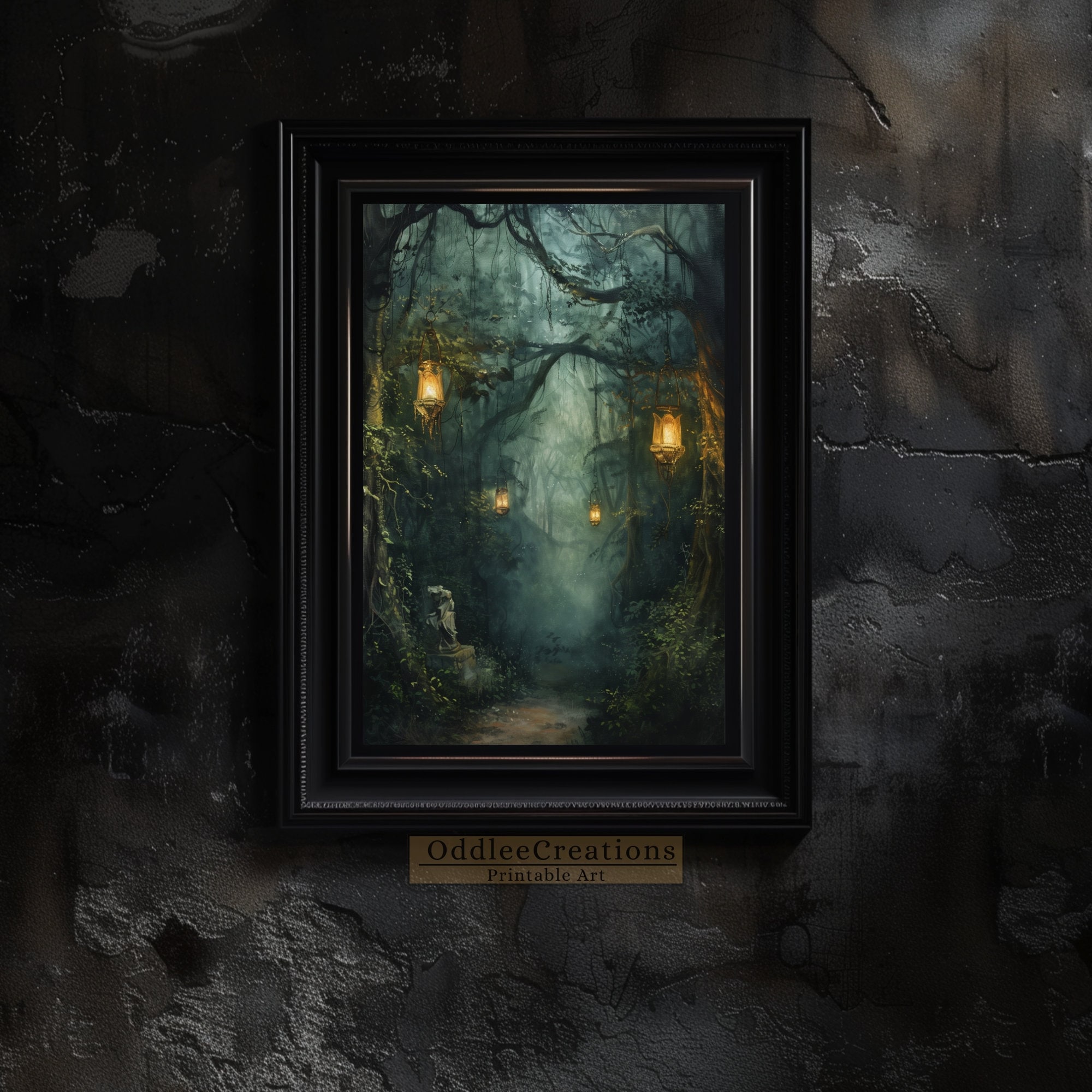 Mystical Dark Forest Wall Art Enchanted Woodland Decor Fantasy Moonlit ...