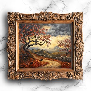 Gothic Dark Academia Herbst Landschaft Druckbare Wand Kunst Schwarze Kaninchen Ölgemälde Stil Herbst Landschaft Digitaler Download Dekor - SCE-48