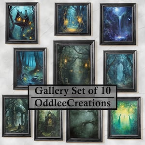 Zauberwald Digital Art Set | 10 mystische Waldland Printable für Fantasy-Wand-Dekor | Fantasy Natur Wall Art Bundle-Set - BNL-1