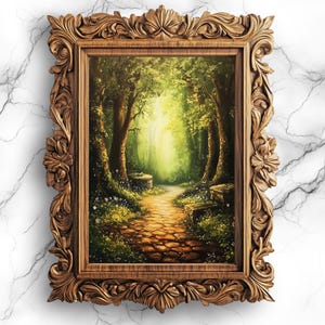 Download digitale di pittura a olio della foresta magica incantata - Arte murale estetica Dark Academia, arredamento per la casa stampabile Moody Mystic - SCE-102