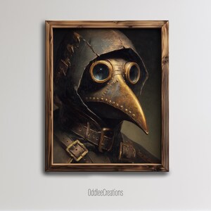 Plague Doctor Portrait Digital Printable Art Dark Academia Wall Decor Gothic Medical Mask Vintage Oil Painting Illustration - PRT-111