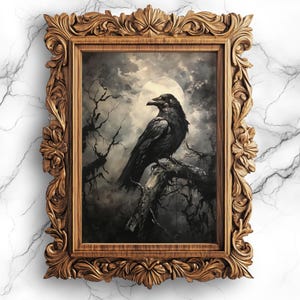 Moonlit Crow Scene - Digital Oil Painting for Unique Gothic Wall Decor - Home Wall Decor Digital Printable - ANI-7