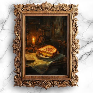 Grilled Cheese in Mysterious Room | Digital Oil Painting | Whimsical Kitchen Decor | Home Wall Decor Digital Printable - FOD-3
