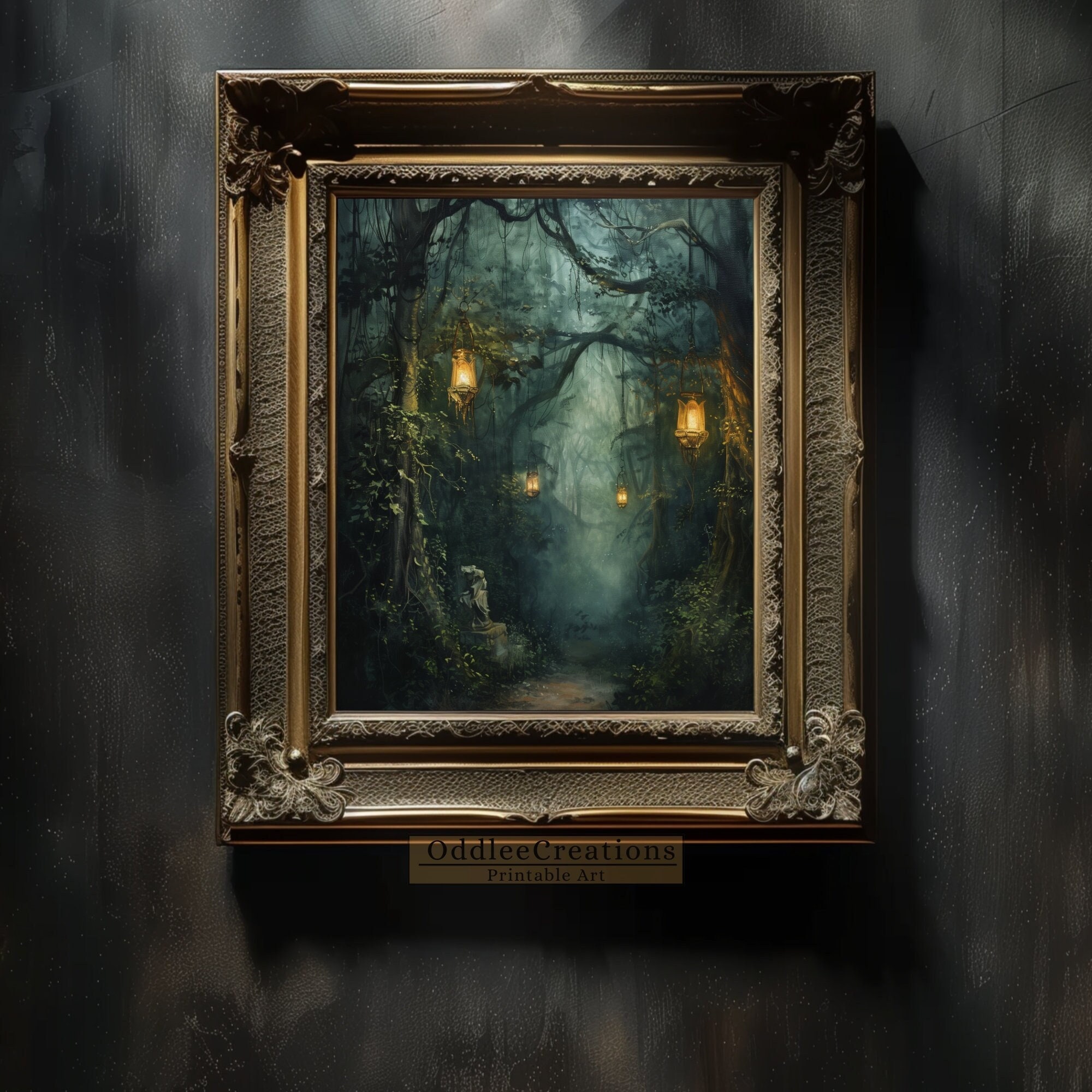 Mystical Dark Forest Wall Art Enchanted Woodland Decor Fantasy Moonlit ...