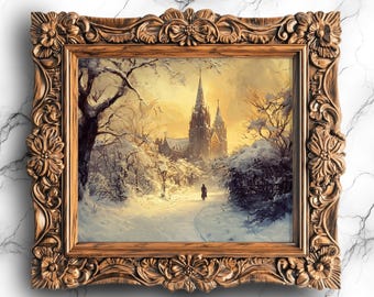 Victorian Winter Scene Wall Art – Digital Printable Painting of Snowy Vintage Street | Historical Winter Landscape for Home Decor - SCE-31