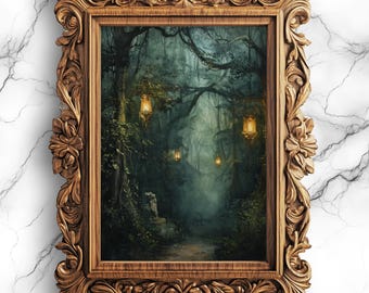 Mystical Dark Forest Wall Art Enchanted Woodland Decor Fantasy Moonlit Landscape Haunted Nature Print Spooky Fairy Tale Room Decor - SCE-12