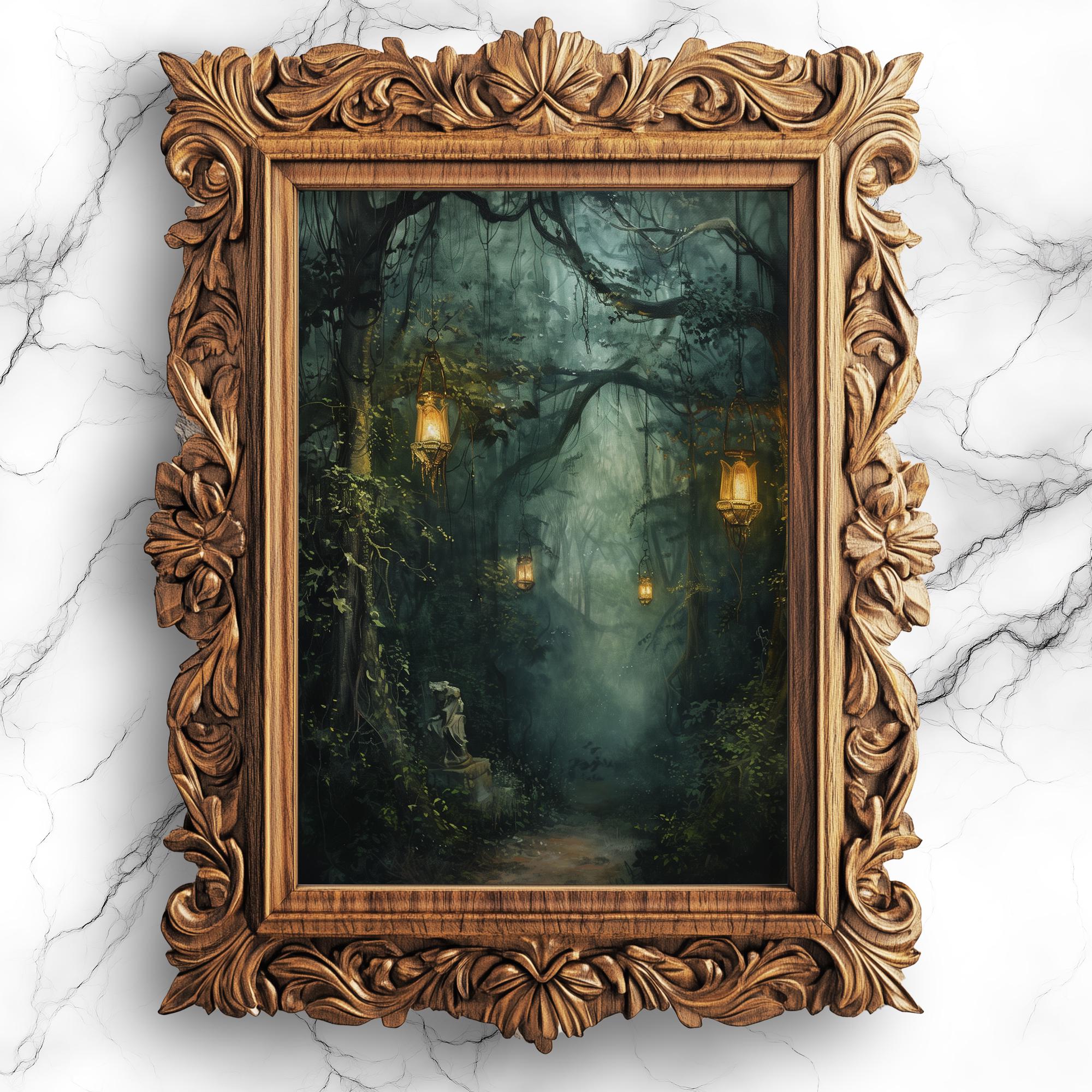 Mystical Dark Forest Wall Art Enchanted Woodland Decor Fantasy Moonlit ...