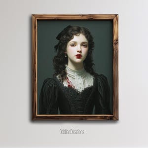 Ritratto di ragazza fantasy gotica, surreale, vampiro, dipinto a olio, corpo intero, digitale, scaricabile, stampabile, per arredamento scuro - PRT-148