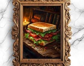Magical Wizard Desk BLT Sandwich Art - Gothic Study Room Decor, Dark Academic Style Digital Print, Eccentric Home Decoration - FOD-28