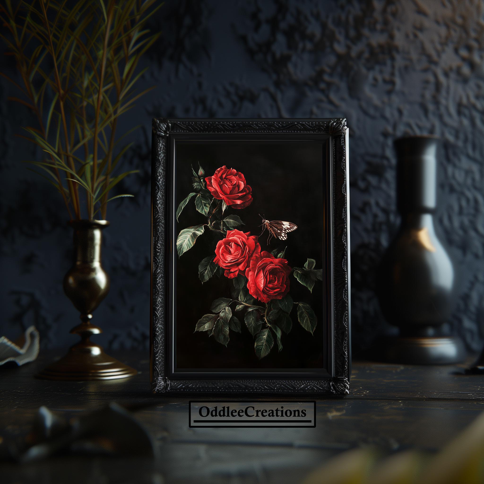 Dark Red Roses Printable Art | Digital Gothic Floral Wall Decor ...