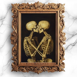 Skeleton Couple Kissing Vintage Painting Dark Academia Valentine Art Digital Print Creepy Bedroom Decor Printable Wall Art - PRT-43