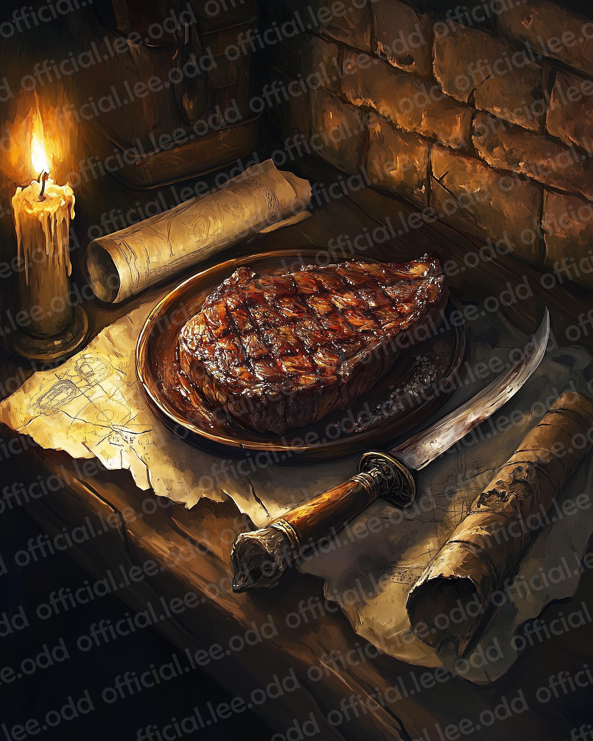 Barbarian Feast Oil Painting Printable - Grilled Steak Dark Academia ...