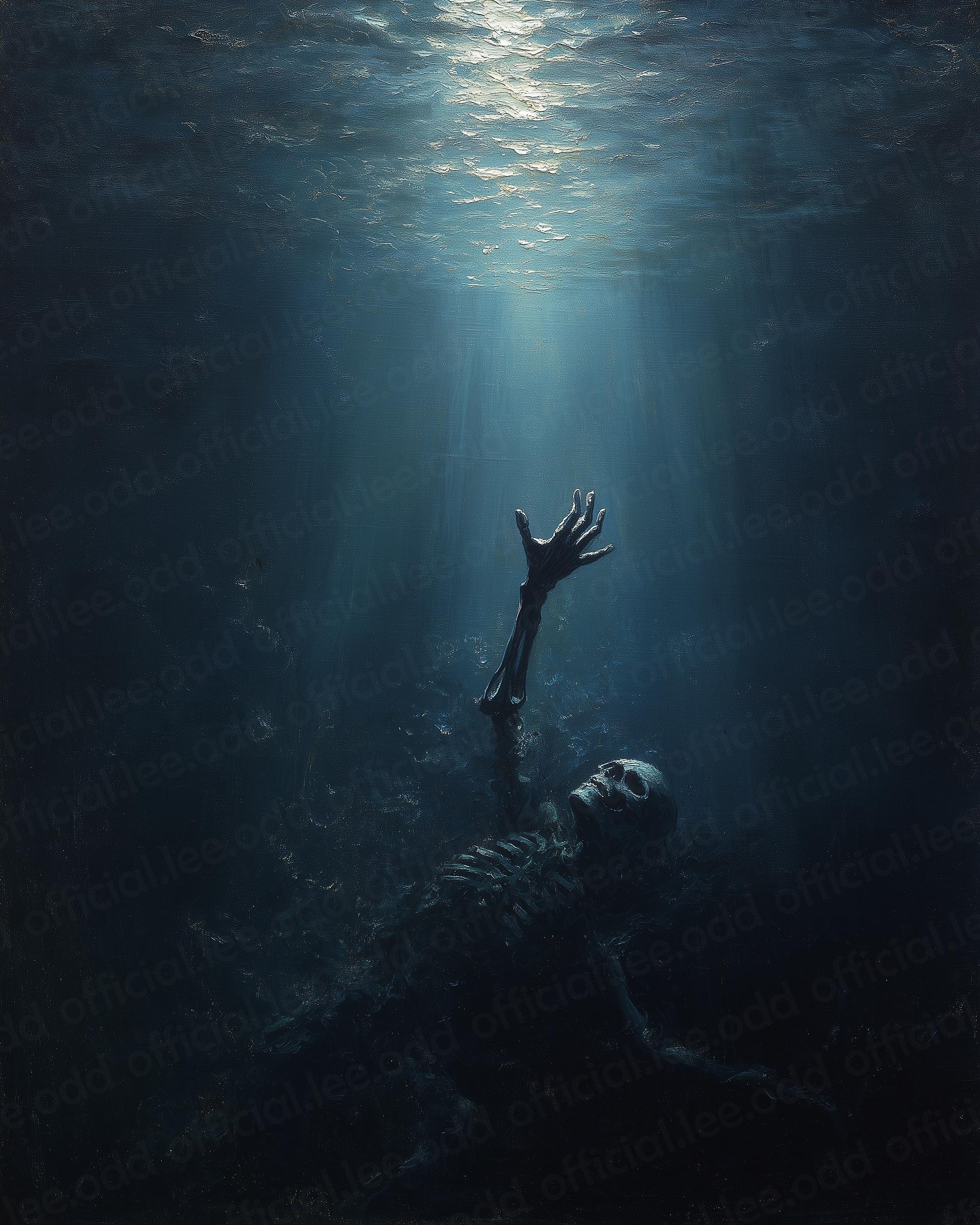 Skeleton Despair Underwater Skeleton Reaching Moonlight Digital Art ...