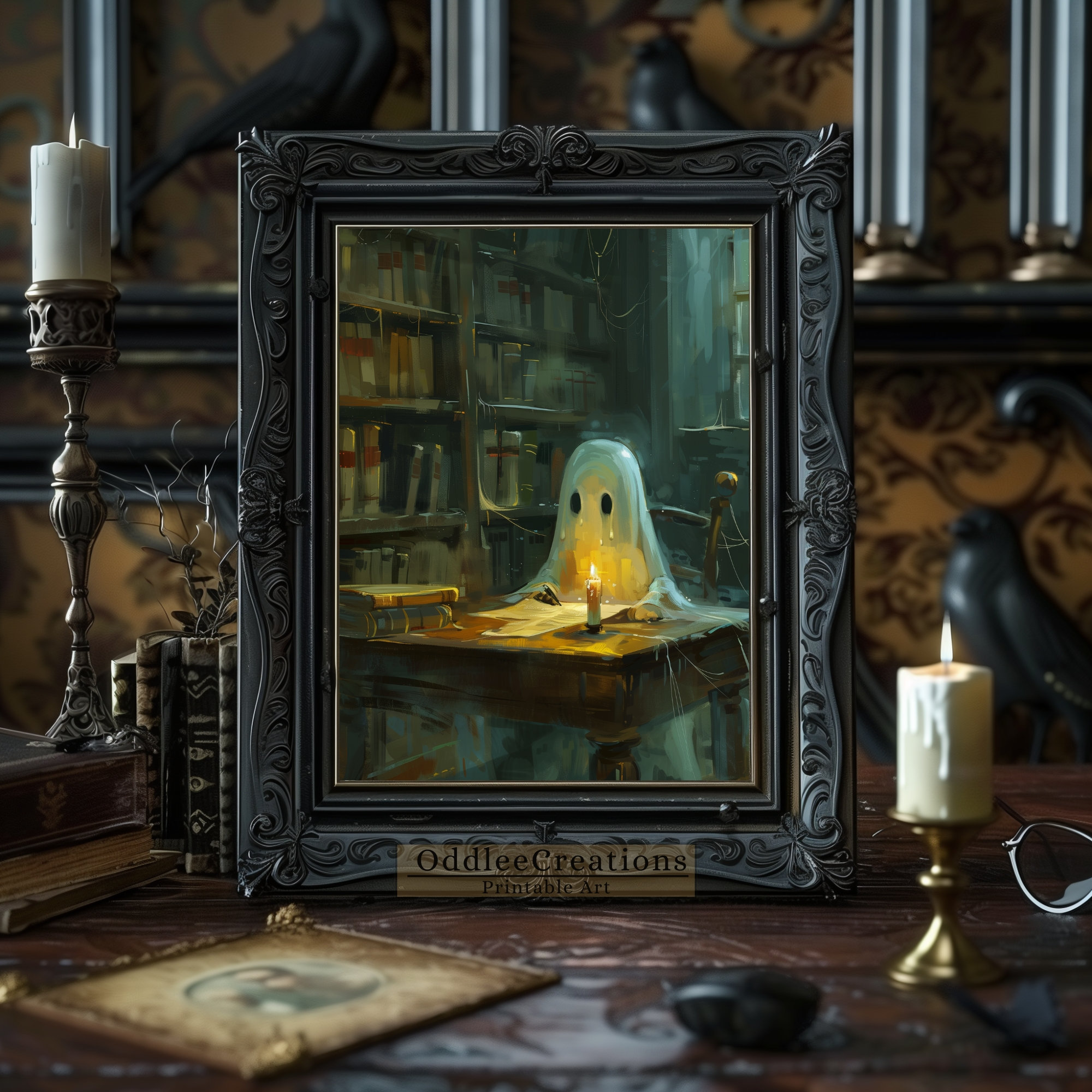 Ghostly Writer Digital Wall Art of a Ghost Writing in a Book, Spooky ...