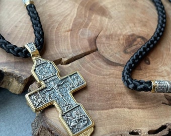 925* silver Orthodox Cross Pendant, Jesus Crucifix Cross, Pendant with Saints, Protection Necklace, Men's Gift Religious Jewerly Christian