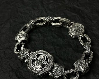 925* Silver Handmade Orthodox Bracelet with Saints Jesus Christ, St. Nicholas, Blessed Virgin Mary Christian Jewerly Protection Bracelet