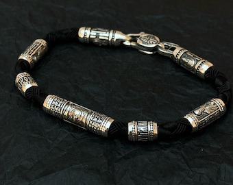 925 Silver Silk bracelet with charms orthodox bracelet with the Lord&#39;s Prayer images of Saints and “Lord have mercy on me” christian jewerly