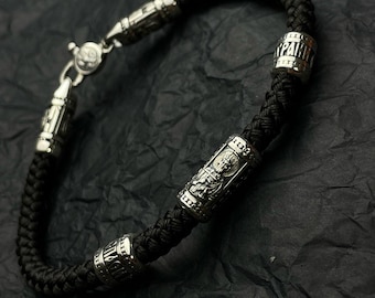 christian Silk bracelet with Saints and inserts &quot;Save and Preserve&quot; orthodox 925 sterling silver bracelet religious jewerly men&#39;s charm
