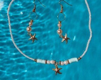 Starfish and Pearl Necklace and Earring Set