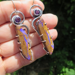 Sterling Silver Boulder Opal Madonna Brutalist Earrings