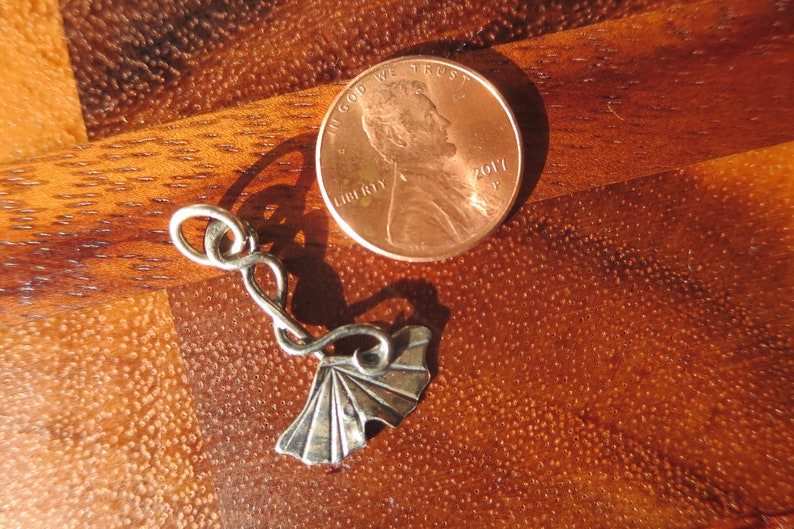 Small Blackened Sterling Silver Brutalist Ginkgo Leaf and Tendril Pendant