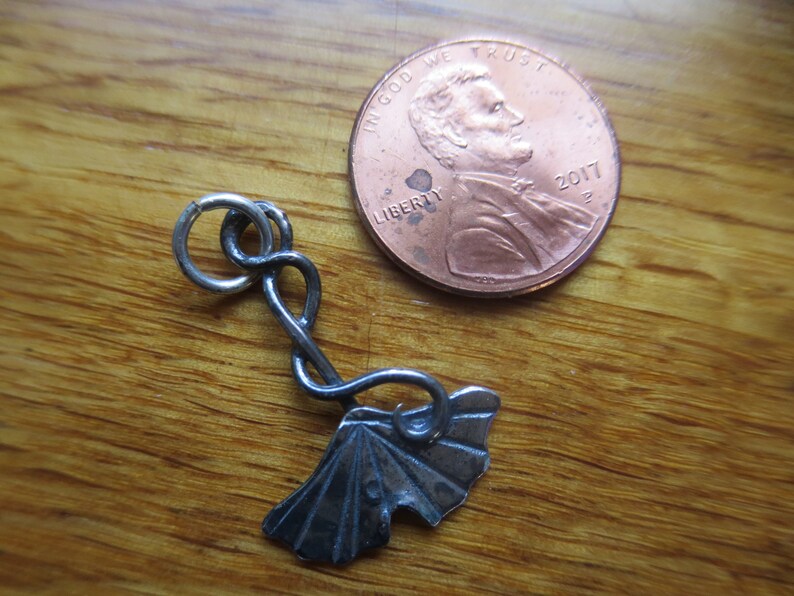 Small Blackened Sterling Silver Brutalist Ginkgo Leaf and Tendril Pendant