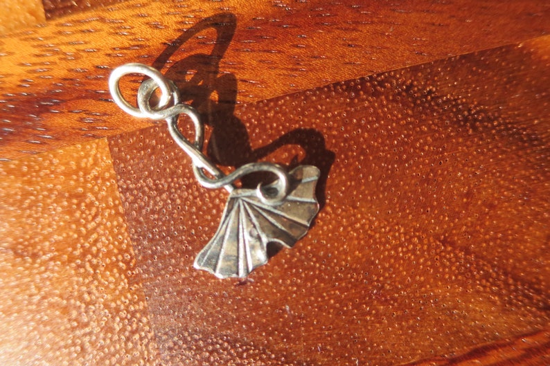Small Blackened Sterling Silver Brutalist Ginkgo Leaf and Tendril Pendant