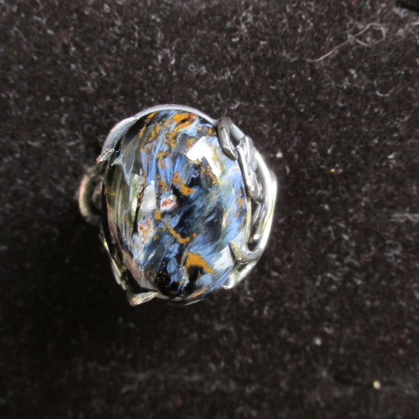 Sterling Silver Brutalist Pietersite Adjustable Vine Ring