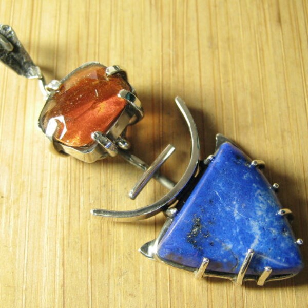 Sterling Silver Sunstone and Lapis Lazuli Deva Pendant