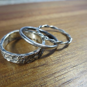 Hammered Sterling Silver Stacking Rings Set: Brutalist Textured Bands