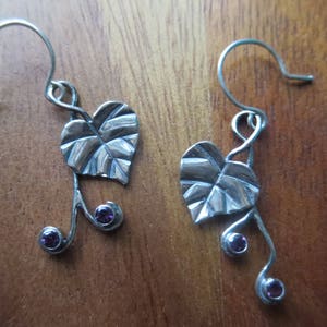Sterling Silver  Brutalist Galax Tendril with Amethysts Earrings