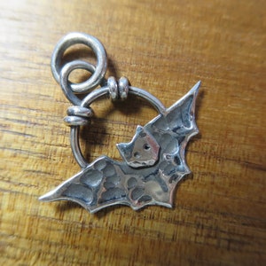 Cute Sterling Silver Brutalist Bat pendant, Tiny Batling Pendant, Halloween Bat Pendant