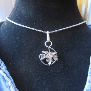 Peut inclure: Un collier en argent avec une cha&icirc;ne d&eacute;licate et un pendentif en forme de feuille avec une vigne.