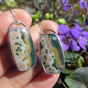 Artisan Ozean Jaspis Ohrringe, Sterling Silber Brutalist Edelstein Ohrringe