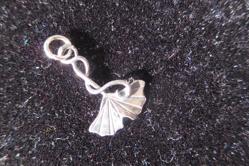 Small Blackened Sterling Silver Brutalist Ginkgo Leaf and Tendril Pendant
