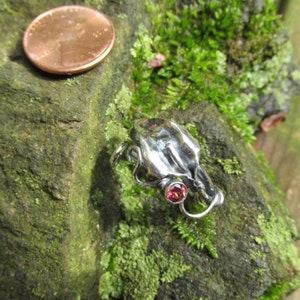 Sterling Silver Brutalist Calla Lily and Rhodolite garnet Spiral Adjustable Ring image 6