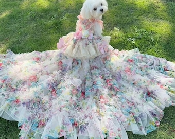 Feather Tulle Wedding Dog Gown: Luxury Princess Pet Costume
