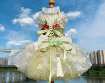 Dog Dress, Cat Dress, Handmade Wedding Elegant Floral Dog Dress Princess Costume Large Dog Birthday Outfit, Custom Pet Clothes