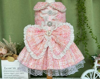 Wedding Dog Elegant Tweed Chanel Style Dress, Princess Costume Large Dog Birthday Outfit, Custom Pet Clothes