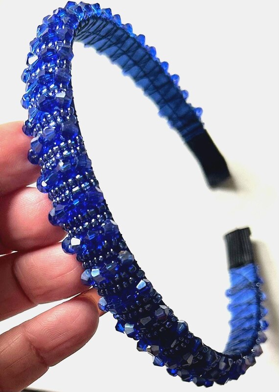 Blue Beaded Headband Blue Bohemian Knot Headband With Rhinestones,bead Piece  main image 3