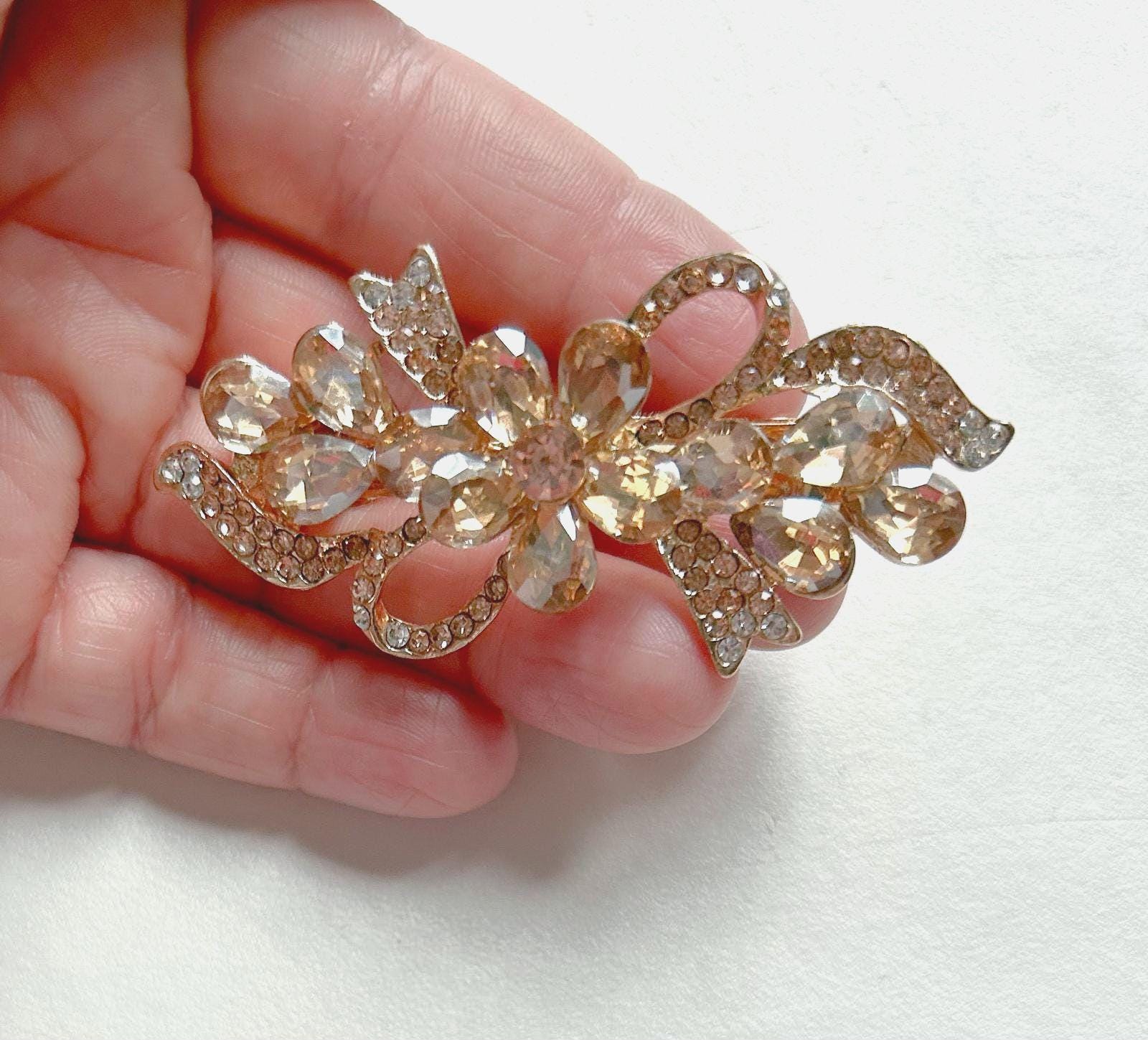 ✨NEW Bridal Rhinestone Crystal Elegant Floral Hair Clip - Brown champagne Gold 4-Piece Rose Gold Bridal Hair Accessory Set - Rhinestone  main image 2