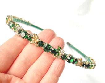 Emerald Rhinestone Headband, Wedding Occasions Dark Green  display picture 1